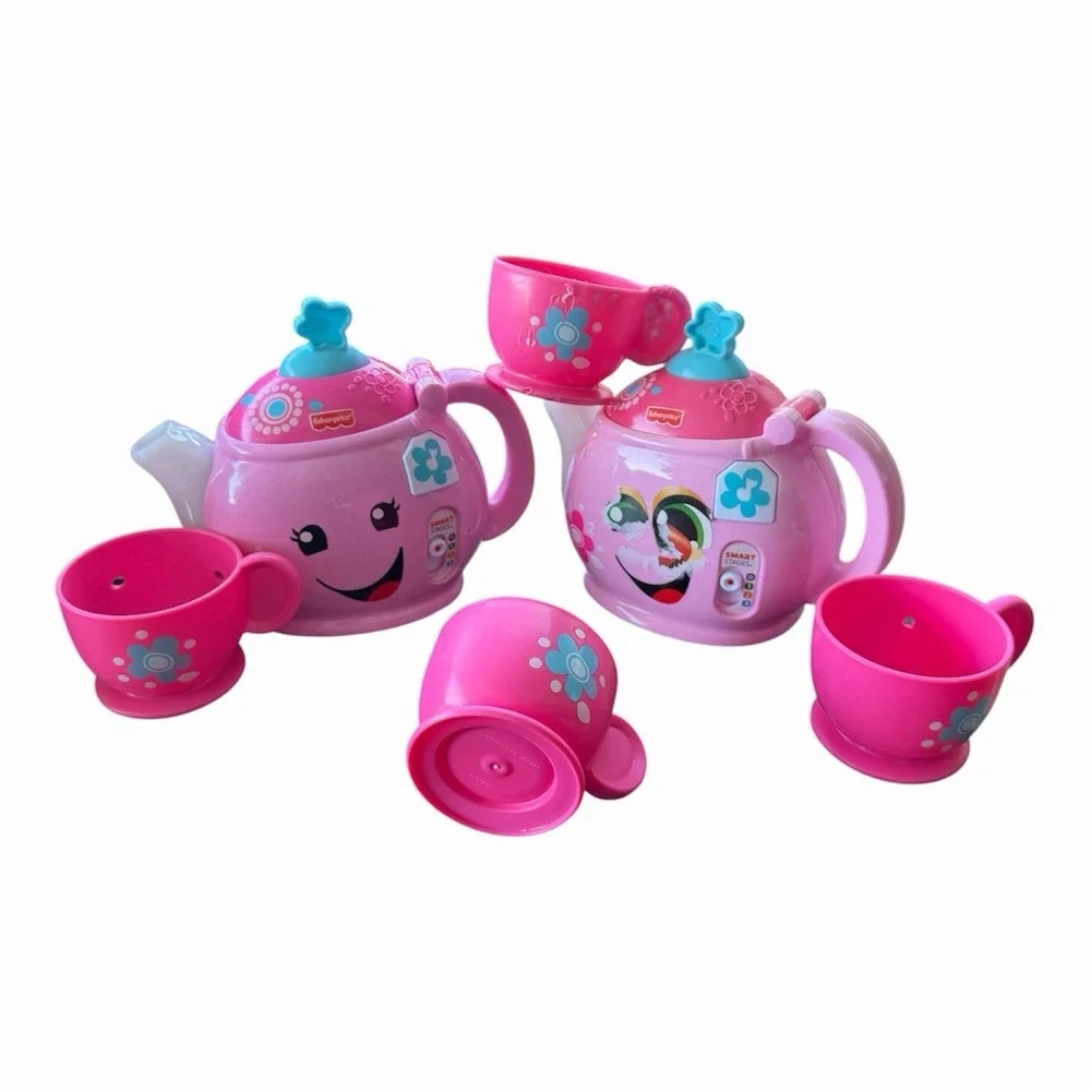 Lot Of 2 Fisher Price Laugh And Learn Teapot Tea Pot Pink 2 cups Talking READ